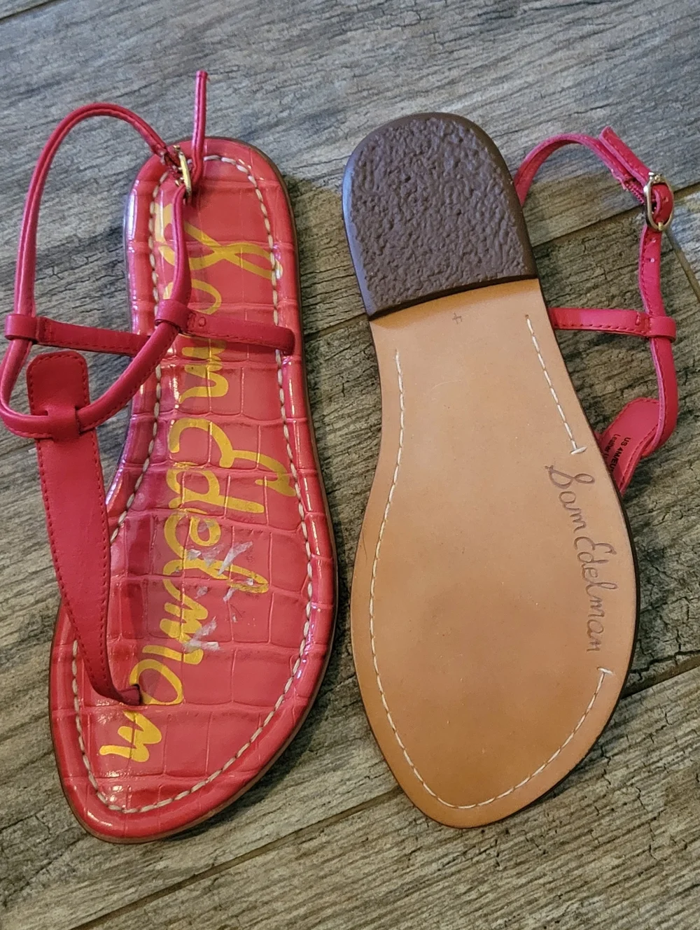 Sam Edelman Gigi Croc Embossed Leather Thong Sandals Fuchsia Pink Summer